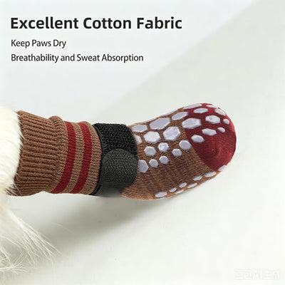 PUPTECK Anti-Slip Dog Socks with Double Sides for Small Medium Large Dogs Hardwood Floors Prevents Licking, Dog Shoes for Hot Pavement Traction Control Paw Protector for Senior Dogs, Striped Brown M