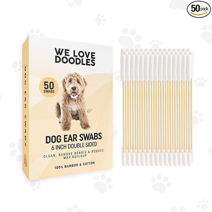 Long Cotton Dog Ear Swabs | Double Sided Cotton Swabs for Dogs | Large Wooden Cleaner Balls Tool | Swabs to Flush Puppy Ears | Clean Wood Buds for Pet Ears | Wipes Solution Swabs