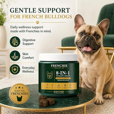 8-in-1 Daily Health Chews, Frenchie Health Co's Vitality Chew, Dog Health Chews, Specifically Designed for Bulldogs, 60 Count