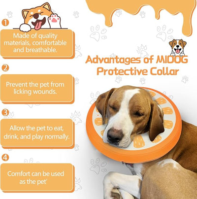 MIDOG Soft Inflatable Dog Cone, Donut E-Collar Alternative for After Surgery, Prevents Licking, Allowing Normal Eating & Vision, Comfortable Recovery Collar for Small Medium Large Dogs&Cats, Orange-L+