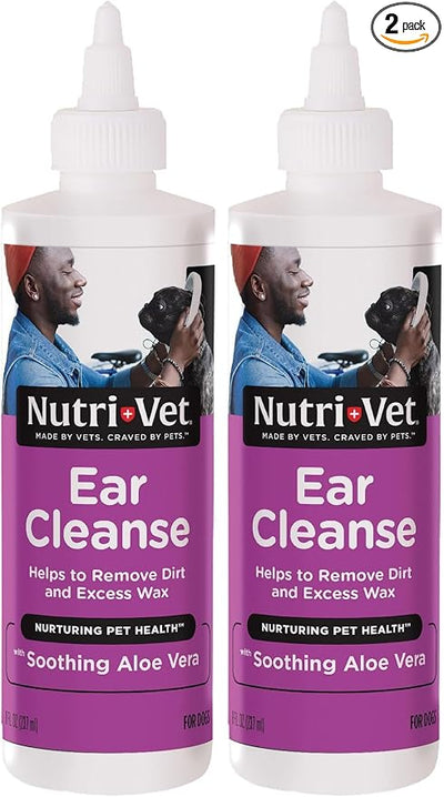 Nutri-Vet Ear Cleanse for Dogs, Liquid Ear Cleanser with Soothing Aloe & Salicylic Acid, Removes & Cleans Wax,Dirt,and Debris,Deodorizes,and Itch Relief, Gentle Veterinarian Formulated,8oz,(Pack of 2)