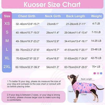 Kuoser Dog Surgery Suit, Soft Dog Spay Recovery Suit Female, Anti Licking Neuter Recovery Suit for Male Dogs, Post-Op Pet Surgical Suit Protective Wear E-Collar & Cone Alternative,Pink Polka Dots XL