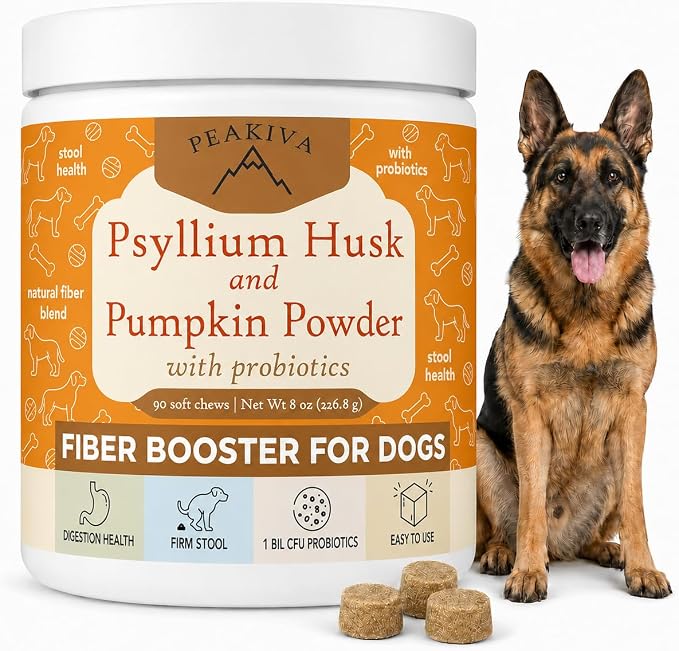 Fiber for Dogs Psyllium Husk, 3-in-1 Soft Chews with Pumpkin Powder & Probiotic Blend for Diarrhea Relief, Scooting & Anal Gland Support