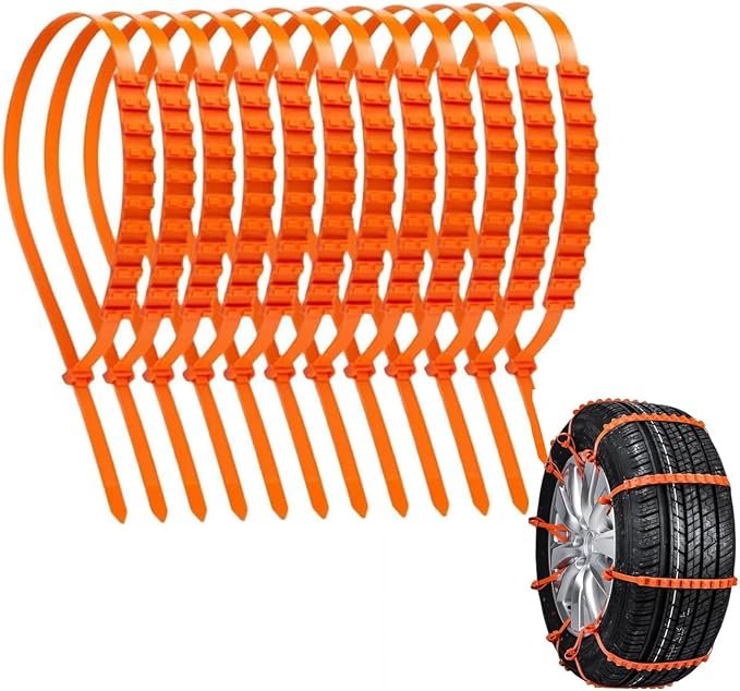 Snow Tire Chains,2026 New upgrade Portable Plastic Non-Slip Anti-Skid Traction Cables for Winter Driving Car, SUV & Trucks,Emergency Use,Easy to Install & Adjustable - Orange (10 Pcs)