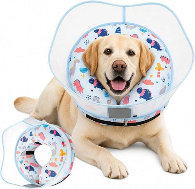 Inflatable Dog Cone Collar for Large Medium Small Dogs, Soft Dog Donut Collar Adjustable Recovery Cone for Pets After Surgery, Extra Enhanced Anti-Licking Guard Shield (Dinosaur, X-Large)