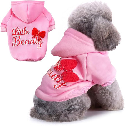 Jecikelon Print Dog Hoodies for Small Dogs with Bow, Soft Fleece Puppy Clothes for Pet Cat, Warm Winter Outfits Cold Weather Coats, Cute Sweatshirt Puppies Costume (Large, Y01-Pink)