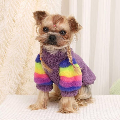 YIKEYO Dog Sweaters for Small Dogs, Chihuahua Fleece Clothes, Small Clothes Winter Warm Puppy Sweaters Boys Girls, Rainbow Sleeve Sweater,Tiny Dog Outfits for Teacup Yorkie (Purple, Medium)