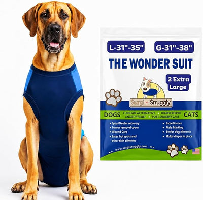 Surgi Snuggly Dog Surgery Recovery Suit - Dog Onesie for Post Surgery Recovery, Female Spay & Male Neuter - Surgical Suit for Dogs, E-Collar Cone Alternative, Double Blue - 2X-Large - 31" - 35" (EC)