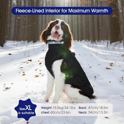 FUAMEY Dog Coat for Small Dogs,Waterproof Dog Winter Jacket with Harness Built in Puppy Cold Weather Coats Reflective Pet Vest with Zipper Warm Fleece Dogs Snowsuit Windproof Solid Black XS