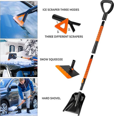Zone Tech Extendable Snow Squeegee,Ice Scraper and Shovel 42" 5- Rotating Snow Squeegeee Head, 3-1 Extndable Ice Scraper,Shovel with Egonormic Handle Heavy Duty (2-Pack)
