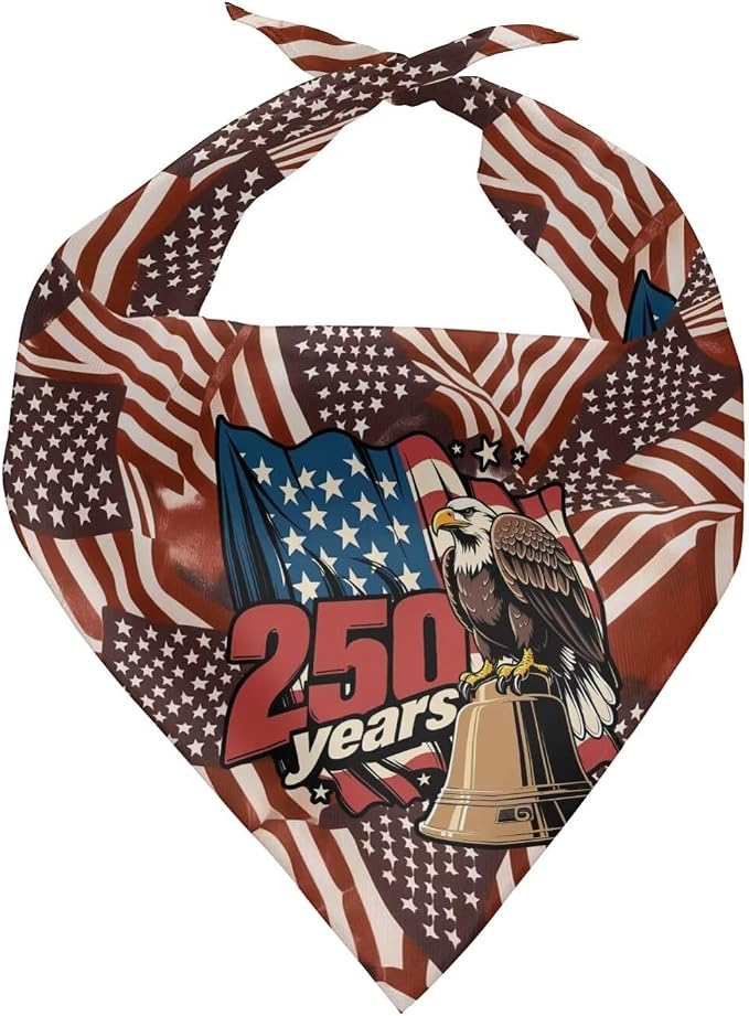 KEIAHUAN Patriotic Dog Bandana 1 Pack American 250th Triangle Reversible Pet Scarf 4th of July Dog Bandana Scarf Bib Pet Kerchief Holiday Hankerchief for Girl Boy Dogs or Cats