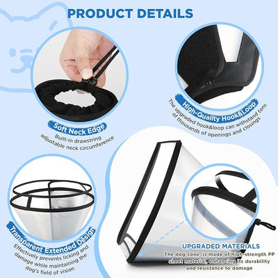 BONTHEE Dog Cone Collar for Surgery Recovery,Adjustable Transparent Pet Recovery Collar for Large Medium Small Dogs & Cats, Protective Elizabethan E-Collar for Wound Healing, Anti-Lick & Bite-XL