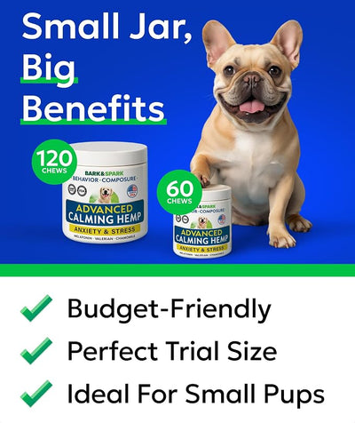 BARK&SPARK Advanced Calming Chews for Dogs - Hemp Chew + Melatonin - Anxiety Relief - Sleep Aid - Relaxing Treats - Stress Relief During Fireworks, Storms, Thunder, Barking