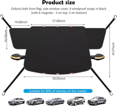 Ultra Wide Design and Thick Car Windshield Snow Cover - All-Weather Anti Frost, Anti Snow and Sun Protection, with Magnetic and Strap Fixation (Yellow Reflective Strip)