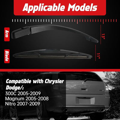 OTUAYAUTO Rear Wiper Arm Blade Set - Replacement for Chrysler 300C 2005-2009, Dodge Magnum 2005-2008, Nitro 2007-2009 OEM 5140654AA for Back Windshield