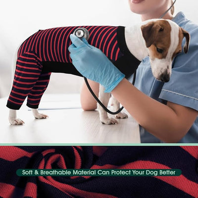 Kuoser Dog Recovery Suit with Anti Licking Rear Leg Sleeve, Red M | Abdominal Dog Surgical Suit with Pants Cover Protect Wounds, Dogs Elbow Protector Soft Pet Surgery Onesie Cone Alternative