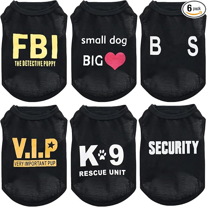 Boss K9 Security Print Vest for Chihuahua, Yorkies - Black Small Dog Boy Summer Casual Fashion Outfits