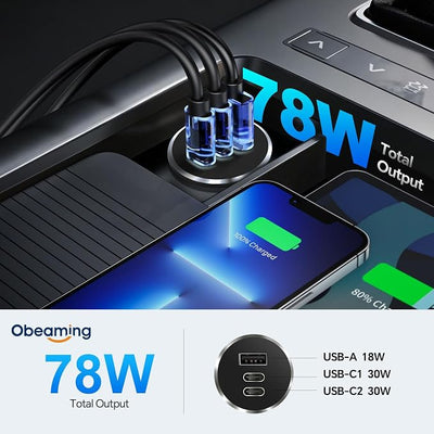 78W 3-Port 12V USB Outlet,Dual 30W PD3.0 Type-C + 18W QC3.0 USB-A Car Charger, Aluminum RV USB Power Socket with Silver Ring, Cigarette Lighter Replacement for Boat Truck Marine Car (2Pcs) | multi-layer safety protection heat dissipation use glare-free...