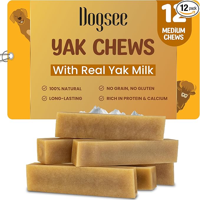 Original Himalayan Yak Chews for Dogs 2lb (Medium - 12 Bars).100% Natural, 60% Protein, Dog Treats for Medium Breed Dog Chews Long Lasting for Aggressive Chewers