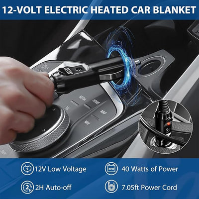 Car Heated Blanket - 12-Volt Portable Blanket for Car, Truck, SUV, RV - Soft Flannel and Sherpa - Travel Size 59" x 43"