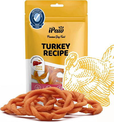 iPaw Turkey Dog Treats, SQF Certified Human Grade Dog Treat, Suitable for Training Chew, Hypoallergenic, Rawhide Alternative, Ring (Duck Liver)