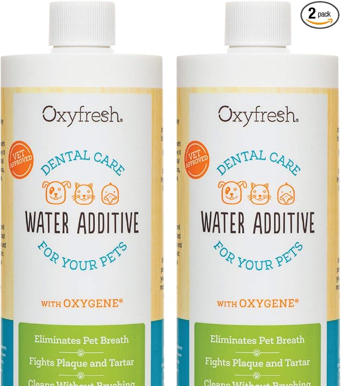 Oxyfresh Premium Pet Dental Care Solution Pet Water Additive: Best Way to Eliminate Bad Dog Breath and Cat Bad Breath - Fights Tartar & Plaque - So Easy, Just Add to Water! Vet Recommended 2 Pack