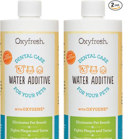 Oxyfresh Premium Pet Dental Care Solution Pet Water Additive: Best Way to Eliminate Bad Dog Breath and Cat Bad Breath - Fights Tartar & Plaque - So Easy, Just Add to Water! Vet Recommended 2 Pack