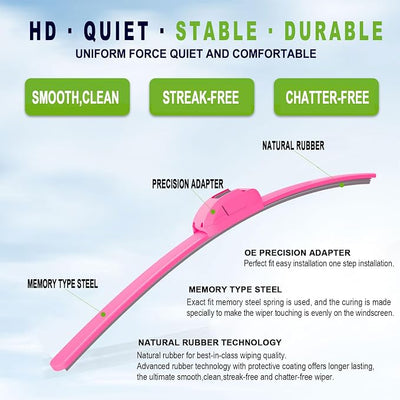 OEM QUALITY 22" + 20" PARRATI Premium All-Season Hot Pink Windshield Wiper Blades (Set of 2)