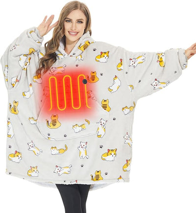 Venustas Heated Blanket Hoodie with Battery Pack, Unisex Oversized Sherpa Wearable Sweatshirt for Women & Men