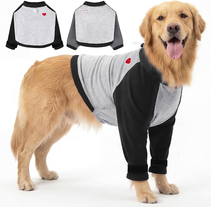 Lukovee Recovery Suit for Dogs - Padded Elbow Protector to Stop Licking, Long Sleeve for Pet Male Female Dog Front Leg Injuries Shoulder Wounds After Surgery Cone Alternative (Black&Gray, 2X-Large)