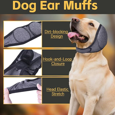 Dog Ears Cover, Dog Ear Muffs Noise Protection, Adjustable No Shake Ear Wrap Comfortable Quiet Dogs Calming Hood Blow Drying Headband Wraps (Grey, Medium(Head Circle:14"-19"))