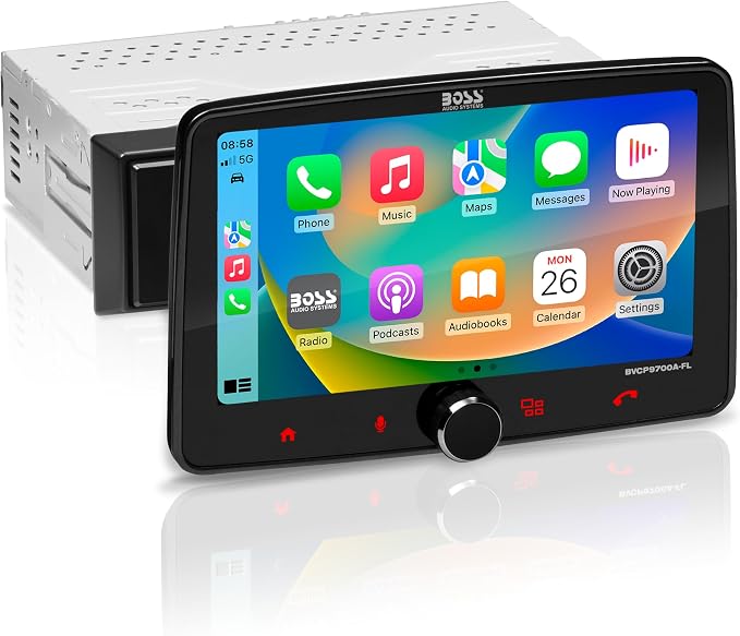 BVCP9700A-FL Single DIN Car Stereo Wireless Apple CarPlay, Android Auto, 7 Inch Touchscreen, Bluetooth, AM/FM Radio Receiver