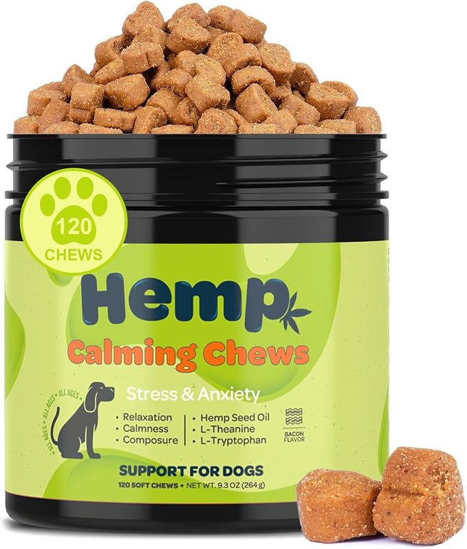 ZINGLY Hemp Calming Chews for Dogs Anxiety Relief, Dog Calming Chews - Anxiety Relief Treats, Anxiety Relief for Dogs Calming Treats, Calming Care for Dogs - Separation Aid, Barking, Bacon, 120 Counts