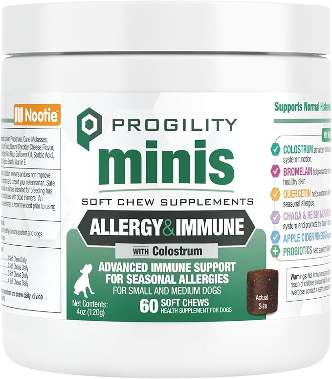 Progility Mini Allergy & Immune Supplement for Small to Medium Dogs – Advanced Immune Support for Everyday Wellness & Seasonal Allergies, Soft Chews (60 Count)