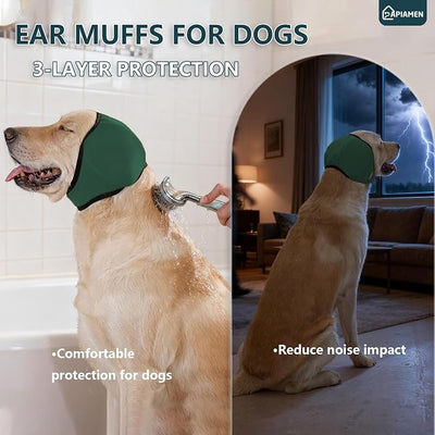 Dog Ear Cover for Hematoma,Bathing,Grooming,Drying,Fashion No Shake Ear Wraps for Dogs Ear Muffs Noise Protection Anxiety Relief,Waterproof Dog Calming Hoodie Shower Cap(Green,M)