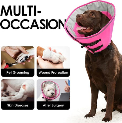AOFITEE Cones for Dogs, Soft Dog Cone Collar to Stop Licking, Adjustable Dog Cones Alternative After Surgery for Large Dogs, Pet Cone for Wound Protection with Hook & Loop Closure(PinkGrey,Large)