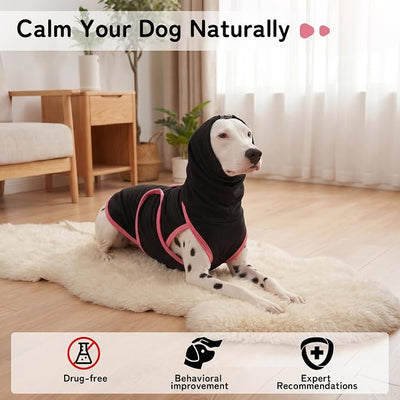 DENTRUN Dog Anxiety Vest for Calming Relief – Weighted Pressure Shirt with Noise Cancelling Ear Wraps for Fireworks Thunderstorm Separation Travel Vet Visit, Soft Stretchy Hoodie for Pets