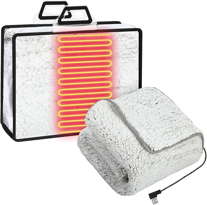 Heated Blanket Electric Throw 58"x43" USB Battery Power Operated Heating Blanket 5v Powered 3 Heat Setting with Timer and Temperature Controller for Car Winter Travel Home Office(Gradient Gray)