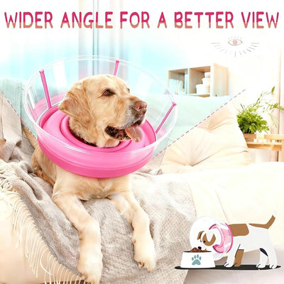 2-in-1 Soft Inflatable Dog Cone Collar Alternative with Enhanced Anti-Licking Guard Shield, Dog Collar After Surgery, Adjustable Recovery Cones for Large Medium Small Dogs and Cats(Pink, M+)