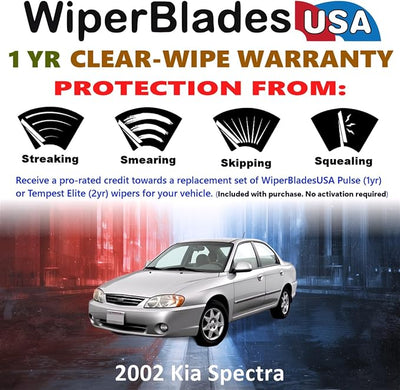 WiperBladesUSA Wiper Blades Set w/ 1yr warranty compatible with Kia Spectra 2002 Wipers (Set of 2) Pulse Wipers