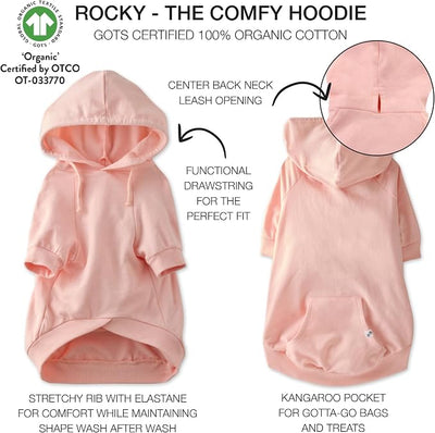 Pet Passion Rocky – The Original Lightweight Hooded Tee 100% Organic Cotton Dog Hoodie Pet Coat Sweater for All Sized Dogs, Original Pink, X-Small (5-12 lbs)