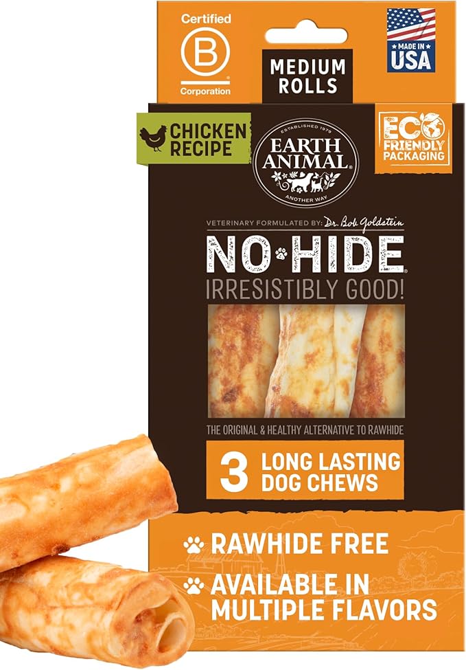 No Hide Chews - Long Lasting Rawhide Free Medium Dog Chews Rolls, Chicken - 3 Count Value Pack