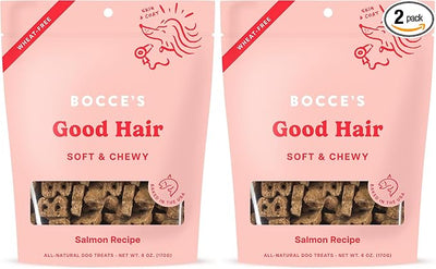 Bocce's Bakery Dailies Good Hair Dog Treats for Skin & Coat Support,Wheat-Free Dog Treats,Made with Real Ingredients,Baked in The USA,All-Natural Soft & Chewy,Salmon Recipe,6 oz,(Pack of 2)