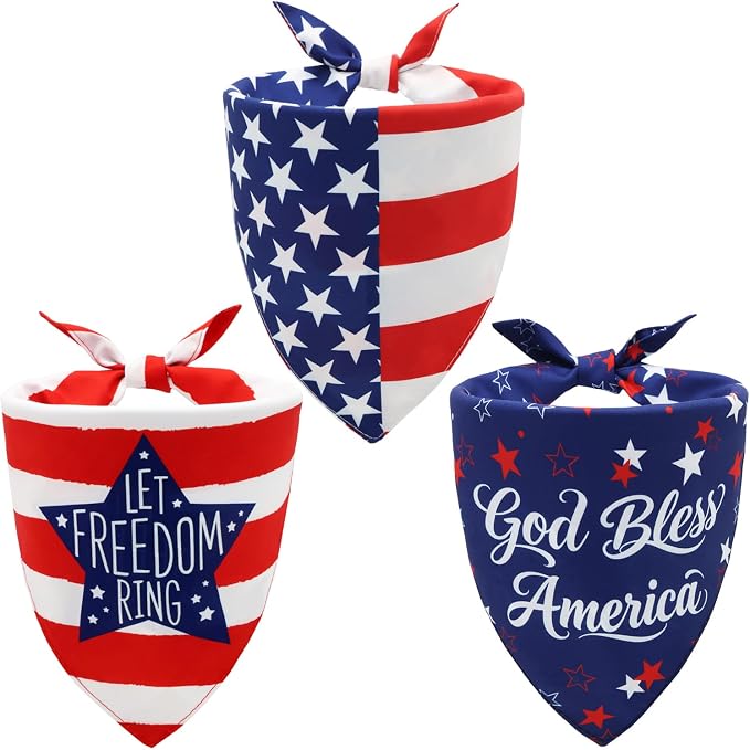 American Flag Dog Bandanas 3 Pack XL Extra Large, 4th of July Patriotic Pet Scarf Bandana for Independence Day Memorial Day, Red White Blue Holiday Costume for Extra Large Dogs