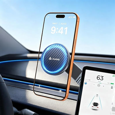 andobil 3rd Gen Tesla Phone Mount 【Upgrade Adhesive & Upgrade Stongest Magnet】 Phone Holder for Tesla New Model Y Juniper Model 3, 360° Adjustable Tesla Phone Holder fits iPhone 17 16 15 14 Pro Max