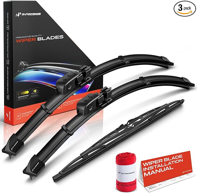 A-Premium 22"+22"+13" Windshield Wiper Blades with Wear Indicator & Towel | Compatible with Audi A4 Quattro 2005-2008, S4 2004-2008, Front Rear Wipers Blade Set for TL Gen1/Pin Arm, Pack of 3