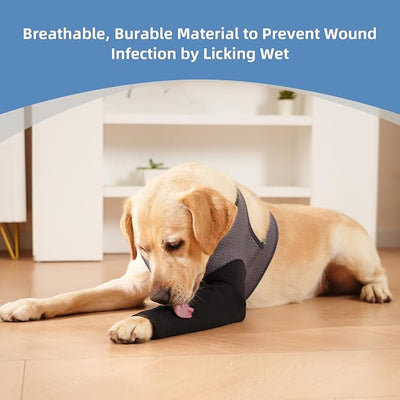 Dog Recovery Sleeve, Dog Recovery Suit, Abrasion Resistant Sleeve Front Leg, Washable 2.5mm Thick and Breathable, Pet Wounds Prevent Licking, Bite (2XLarge, Grey-Black)