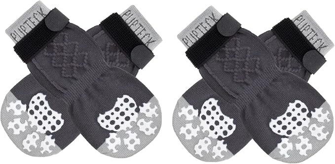 Anti-Slip Dog Socks with Double Sides Grips for Small Medium Large Dogs Hardwood Floors Prevents Licking, Dog Shoes for Hot Pavement Traction Control Paw Protector for Senior Dogs,Slate Grey S