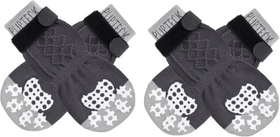 PUPTECK Anti-Slip Dog Socks with Double Sides Grips for Small Medium Large Dogs Hardwood Floors Prevents Licking, Dog Shoes for Hot Pavement Traction Control Paw Protector for Senior Dogs,Slate Grey L