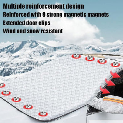 4-Layer Magnetic Windshield Cover for Car, Windshield Cover for Ice and Snow, Frost Cover for Car Windshield, Universal & Mirror Covers for Most Cars, Suvs, Trucks (for Sedan 44.5 * 57in)